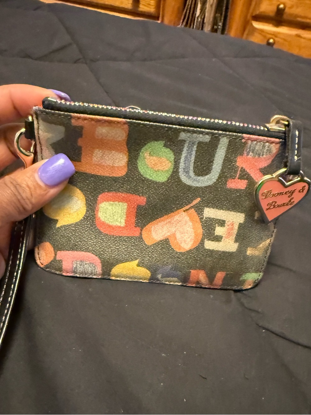 Dooney & Bourke Black Multicolor Logo Wristlet